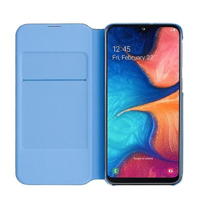 Samsung Galaxy A20e (A202F) oficiāls Wallet Cover atvērams melns ādas maciņš (maks) | Vacins.lv