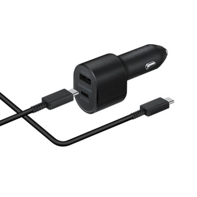 Origināls „Samsung“ Super Fast Dual Charger EP-L5300XBEGEU melns autolādētājs ar Type-C vadu (45W + 15W) | Vacins.lv