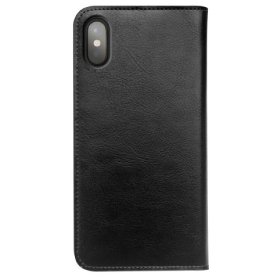 Apple iPhone X (iPhone Xs) „QIALINO“ atvēramais ādas melns maciņš - maks | Vacins.lv