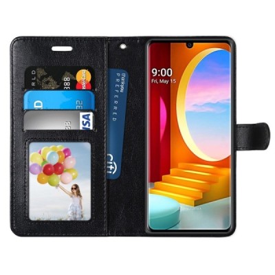 LG Velvet (LM-G900EM) sērijas melns atvērams maciņš, maks | Vacins.lv