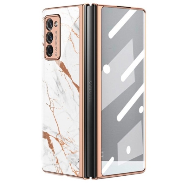 „GKK“ Marble Glass plastmasas apvalks - balts (Galaxy Z Fold2)