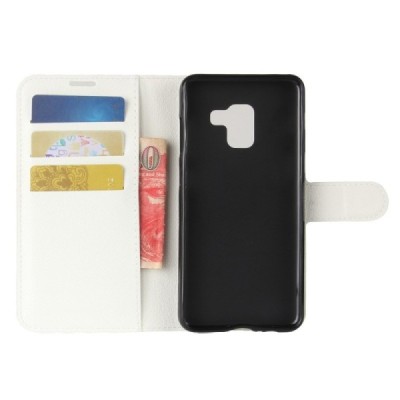 Samsung Galaxy A8 (2018) A530F atverčiamas juodas odinis Litchi dėklas - piniginė | Priedai.lt