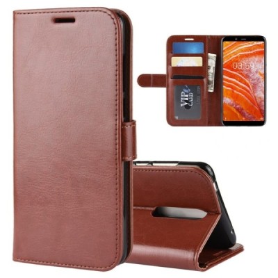 Nokia 3.1 Plus (2018) atvēramais ādas brūns maciņš, grāmata (maks) / Vacins.lv