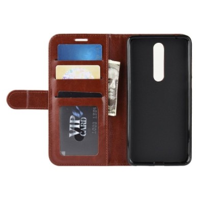 Nokia 3.1 Plus (2018) atvēramais ādas brūns maciņš, grāmata (maks) / Vacins.lv