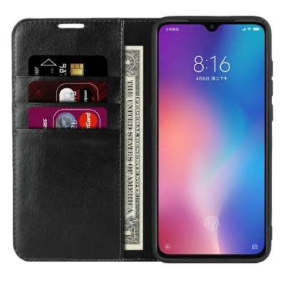 Xiaomi Mi 9 (Mi 9 Explorer) Split solidus atverčiamas juodas odinis dėklas - knygutė | Priedai.lt