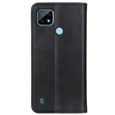 Realme C21 „Split“ juodas odinis atverčiamas dėklas - knygutė | Priedai.lt