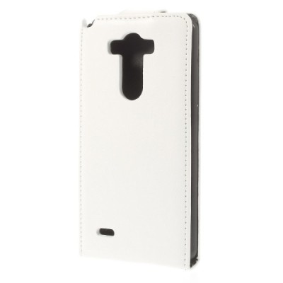 LG G3 klasikinis vertikaliai atverčiamas baltas odinis dėklas / Priedai.lt