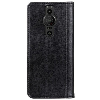 Sony Xperia Pro-I Solīds sērijas melns atvērams maciņš, maks | Vacins.lv