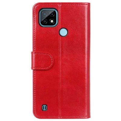Realme C21 atverčiamas raudonas odinis dėklas - piniginė | Priedai.lt