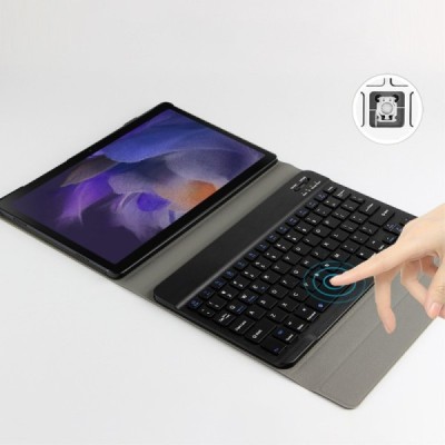 Samsung Galaxy Tab A8 10.5 2021 (X200, X205) atverčiamas juodas odinis dėklas su bluetooth belaide klaviatūra | Priedai.lt