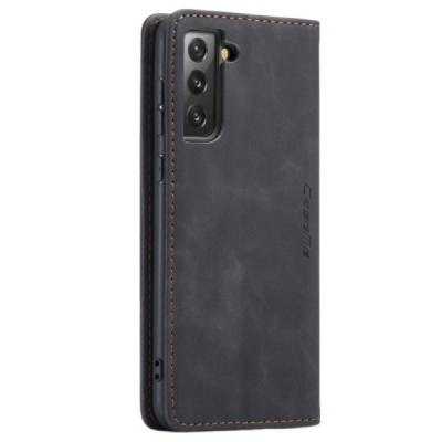 Samsung Galaxy S21 FE (Fan Edition) 5G CaseMe Retro solīds atvēramais ādas melns maciņš - maks | Vacins.lv