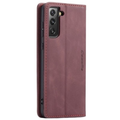 Samsung Galaxy S21 FE (Fan Edition) 5G CaseMe Retro solīds atvēramais ādas bordo maciņš - maks | Vacins.lv
