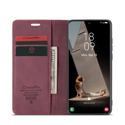Samsung Galaxy S21 FE (Fan Edition) 5G CaseMe Retro solīds atvēramais ādas bordo maciņš - maks | Vacins.lv