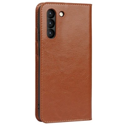 Samsung Galaxy S21 FE (Fan Edition) 5G Solīds sērijas gaiši brūns atvērams maciņš, maks | Vacins.lv