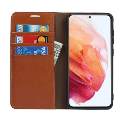 Samsung Galaxy S21 FE (Fan Edition) 5G Solīds sērijas gaiši brūns atvērams maciņš, maks | Vacins.lv