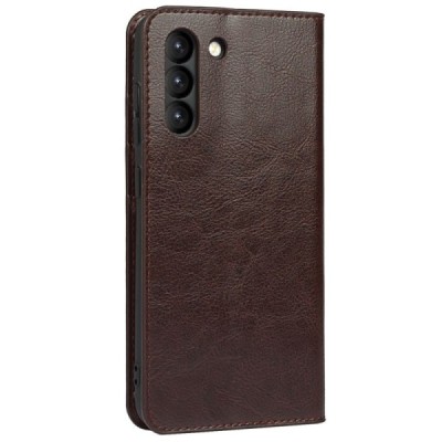 Samsung Galaxy S21 FE (Fan Edition) 5G Solīds sērijas tumši brūns atvērams maciņš, maks | Vacins.lv