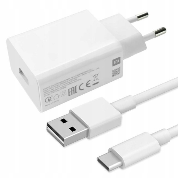 „Xiaomi“ Fast Charger sienas lādētājs (Max 18W) - balts + USB Type-C vads