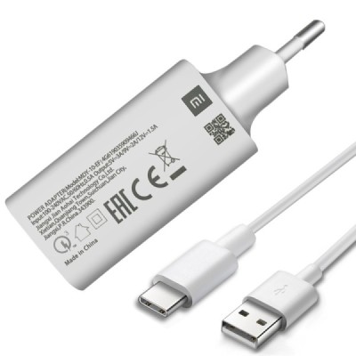 Oriģināls „Xiaomi“ Fast Charger MDY-10-EF tīkla lādētājs - balts (18W) + USB Type-C vads | Vacins.lv