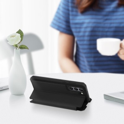 Samsung Galaxy S21 FE (Fan Edition) 5G Dux Ducis Skin X sērijas melns ādas atvērams maciņš | Vacins.lv