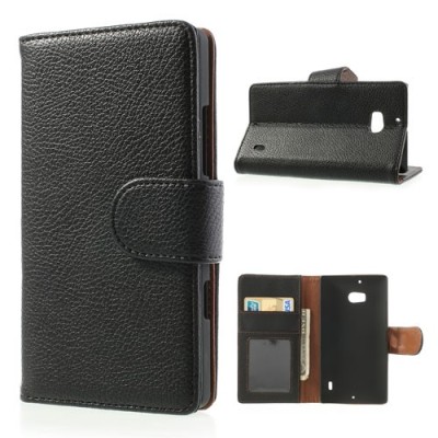 Nokia Lumia 930 atverčiamas juodas odinis dėklas - piniginė / Priedai.lt