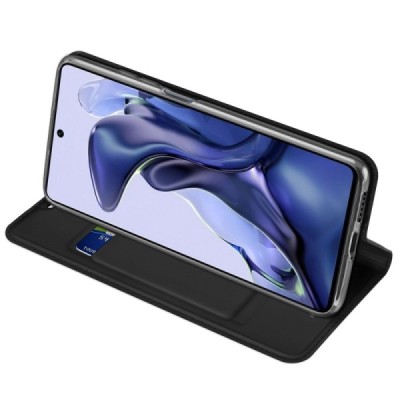 Xiaomi 11T (11T Pro) „Dux Ducis“ Skin serijos juodas odinis atverčiamas dėklas - knygutė | Priedai.lt