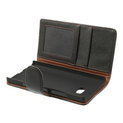 Nokia Lumia 930 atverčiamas juodas odinis dėklas - piniginė / Priedai.lt