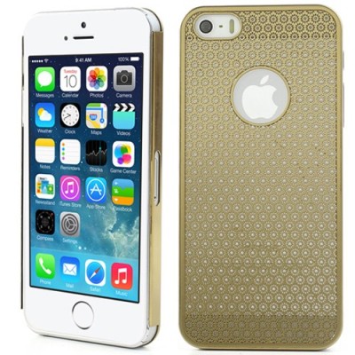 Stilingas auksinis, metalinis Apple iPhone SE (5, 5s) dėklas (dėkliukas) raižytas gėlytėmis / Priedai.lt