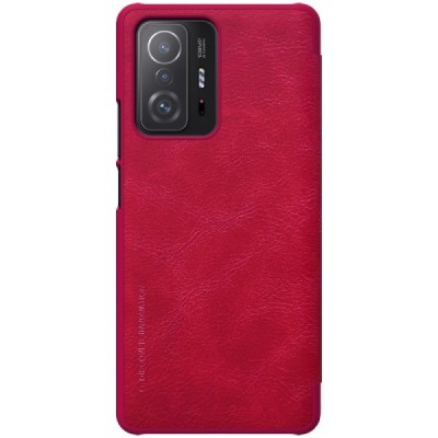 Xiaomi 11T (11T Pro) greznais Nillkin Qin sērijas ādas atvērams sarkans maciņš, maks | Vacins.lv
