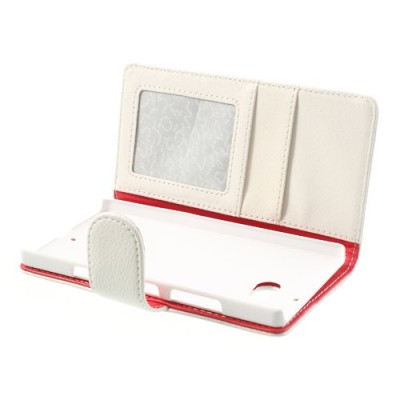 Nokia Lumia 930 atverčiamas baltas odinis dėklas - piniginė / Priedai.lt