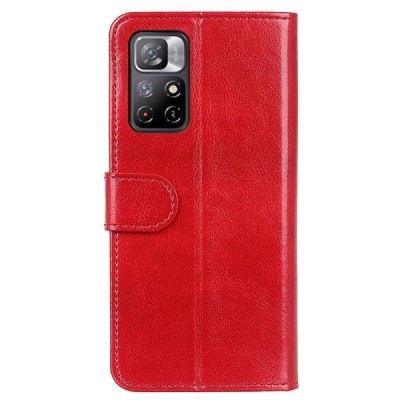 Xiaomi Poco M4 Pro (Redmi Note 11 5G) atverčiamas raudonas odinis dėklas, knygutė - piniginė | Priedai.lt