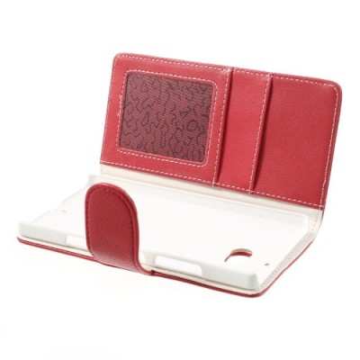 Nokia Lumia 930 atverčiamas raudonas odinis dėklas - piniginė / Priedai.lt