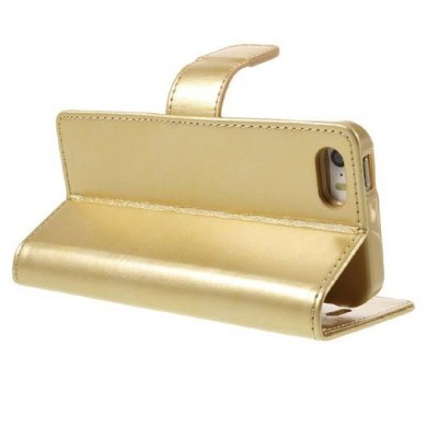 Mercury Blue Moon Clip atverčiamas Apple iPhone SE (5, 5s) auksinis odinis dėklas - piniginė / Priedai.lt