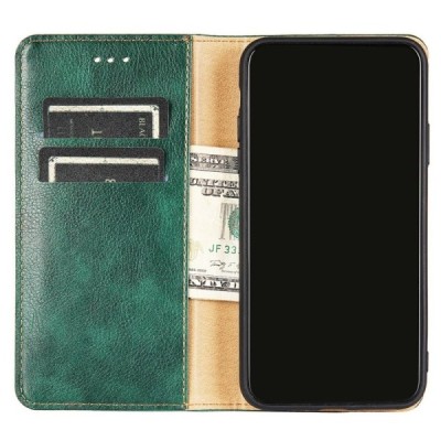 Solīds Samsung Galaxy S22 5G (SM-S901X)  zaļš ādas atvērams maciņš | Vacins.lv