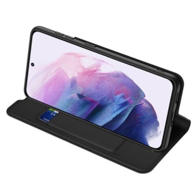 Samsung Galaxy S22 5G (SM-S901X) „Dux Ducis“ Skin sērijas melns ādas atvērams maciņš | Vacins.lv