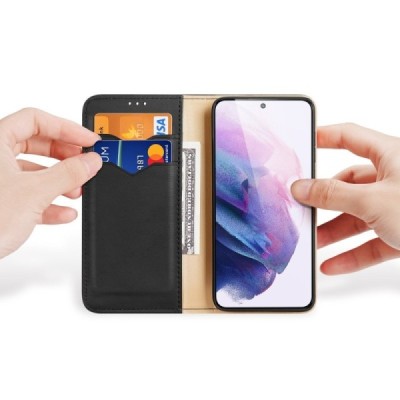 Samsung Galaxy S22 5G (SM-S901X) „Dux Ducis“ Hivo sērijas melns ādas atvērams maciņš | Vacins.lv