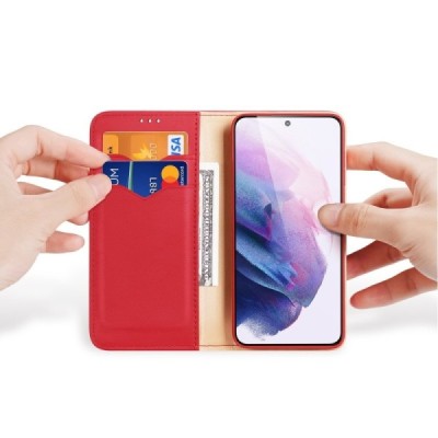 Samsung Galaxy S22 5G (SM-S901X) „Dux Ducis“ Hivo sērijas sarkans ādas atvērams maciņš | Vacins.lv