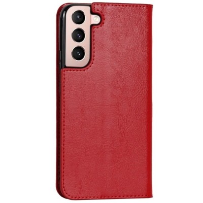 „Deluxe“ Samsung Galaxy S22 5G (SM-S901X) sarkans ādas atvērams maciņš | Vacins.lv