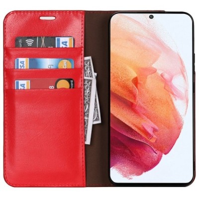 „Deluxe“ Samsung Galaxy S22 5G (SM-S901X) sarkans ādas atvērams maciņš | Vacins.lv