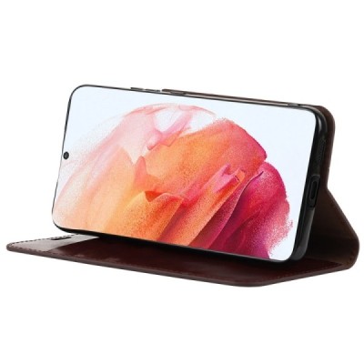 „Deluxe“ Samsung Galaxy S22 5G (SM-S901X) tumši brūns ādas atvērams maciņš | Vacins.lv