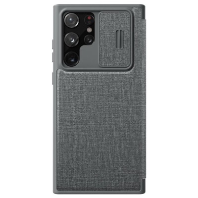 Samsung Galaxy S22 Ultra 5G (SM-S908X) prabangus Nillkin Qin Pro serijos pilkas odinis atverčiamas dėklas - knygutė | Priedai.lt