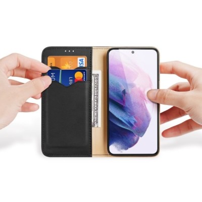 Samsung Galaxy S22+ 5G (SM-S906X) „Dux Ducis“ Hivo sērijas melns ādas atvērams maciņš | Vacins.lv