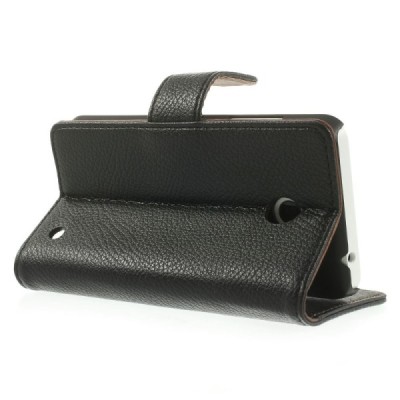 Nokia Lumia 635 atverčiamas juodas odinis dėklas - piniginė / Priedai.lt