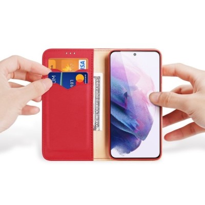 Samsung Galaxy S22+ 5G (SM-S906X) „Dux Ducis“ Hivo sērijas sarkans ādas atvērams maciņš | Vacins.lv
