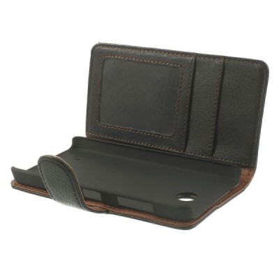 Nokia Lumia 635 atverčiamas juodas odinis dėklas - piniginė / Priedai.lt