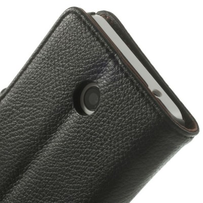 Nokia Lumia 635 atverčiamas juodas odinis dėklas - piniginė / Priedai.lt