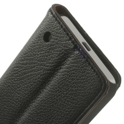 Nokia Lumia 635 atverčiamas juodas odinis dėklas - piniginė / Priedai.lt