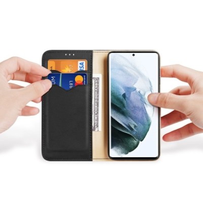 Samsung Galaxy S22 Ultra 5G (SM-S908X) „Dux Ducis“ Hivo sērijas melns ādas atvērams maciņš | Vacins.lv