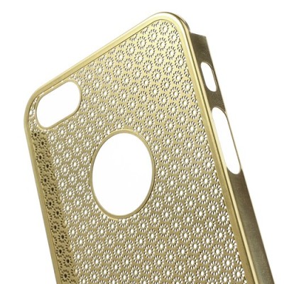 Stilingas auksinis, metalinis Apple iPhone SE (5, 5s) dėklas (dėkliukas) raižytas gėlytėmis / Priedai.lt