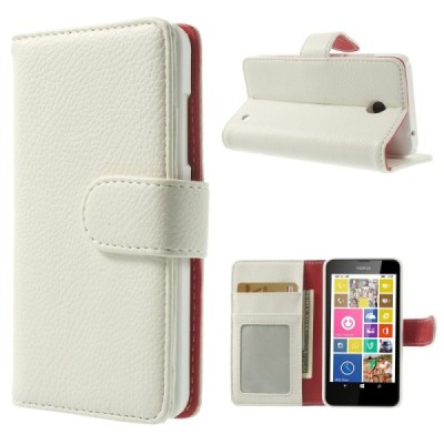 Nokia Lumia 635 atverčiamas baltas odinis dėklas - piniginė / Priedai.lt