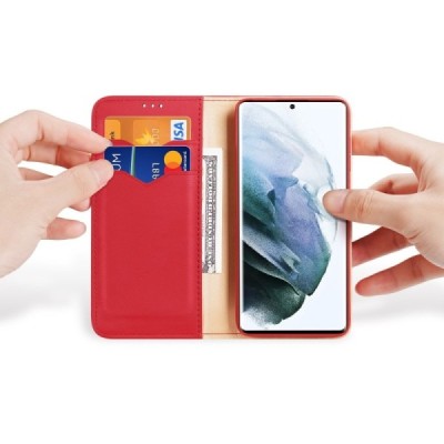 Samsung Galaxy S22 Ultra 5G (SM-S908X) „Dux Ducis“ Hivo sērijas sarkans ādas atvērams maciņš | Vacins.lv